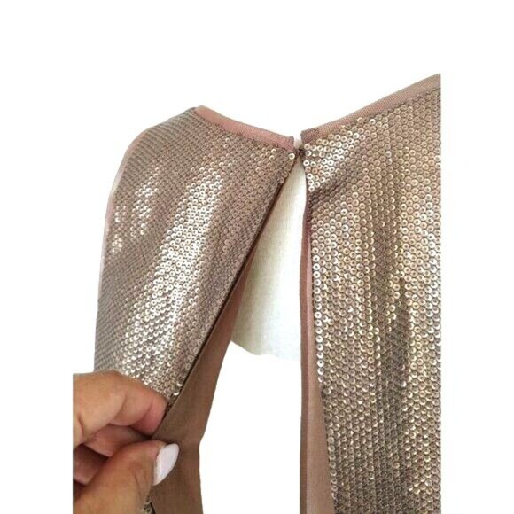 BCBGMaxAzria Gold Sequins Jumpsuit M Cocktail Party Holidays Lowe - Picture 11 of 16